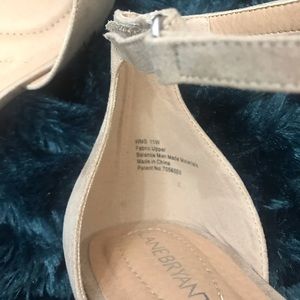 Tan ankle strap pointy toe suede shoe